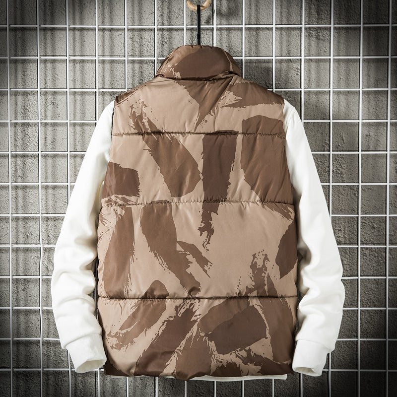 Men's Down Cotton Camo Stand Collar Vest Jacket | Camo Elite